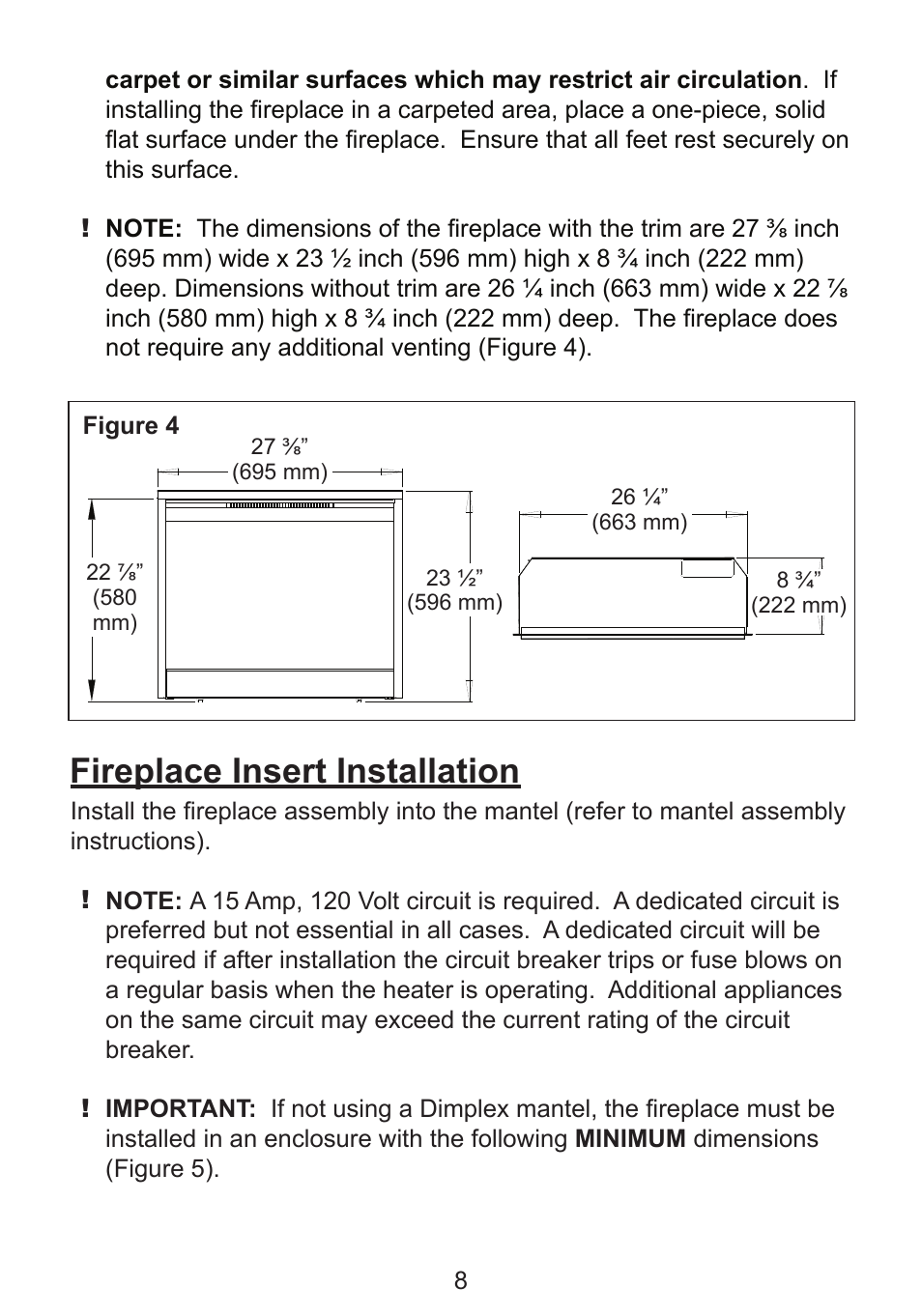 Fireplace insert installation | Dimplex BF8000ST User Manual | Page 8 / 16