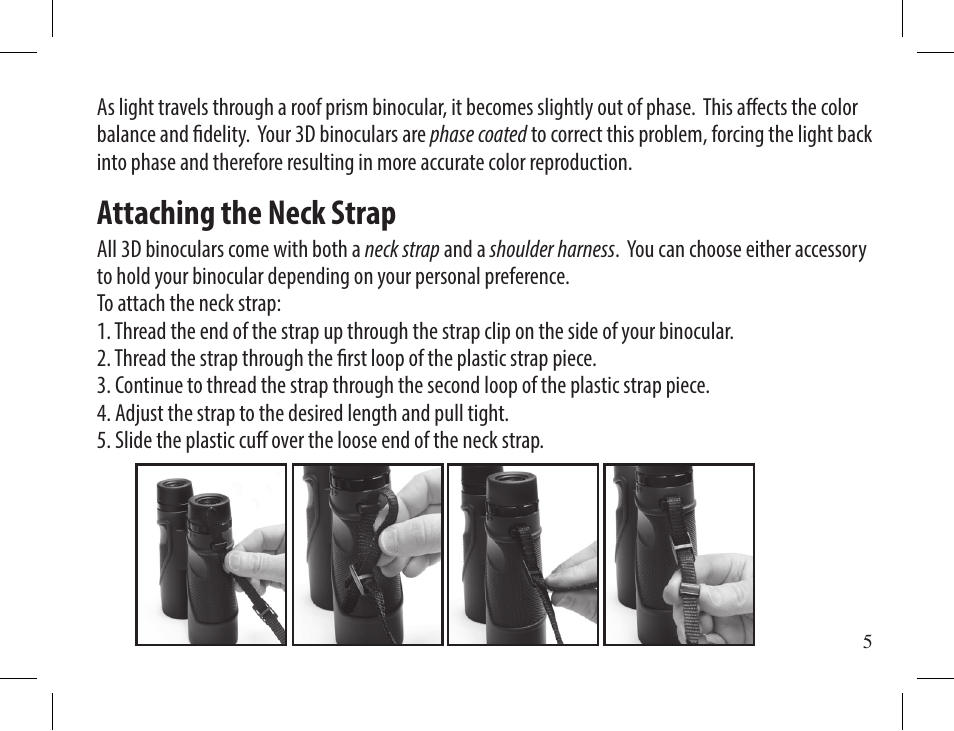 Attaching the neck strap | Carson 10x42 3D Series TD-042ED Binoculars (Mossy Oak Camo) User Manual | Page 5 / 12