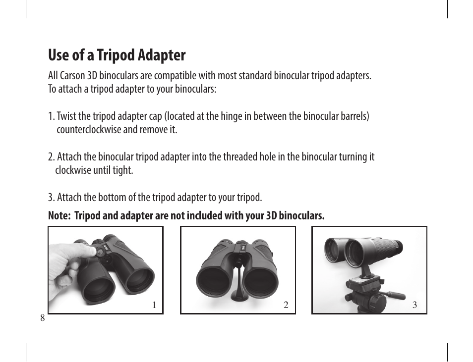 Use of a tripod adapter | Carson 10x42 3D Series TD-042ED Binoculars (Mossy Oak Camo) User Manual | Page 8 / 12