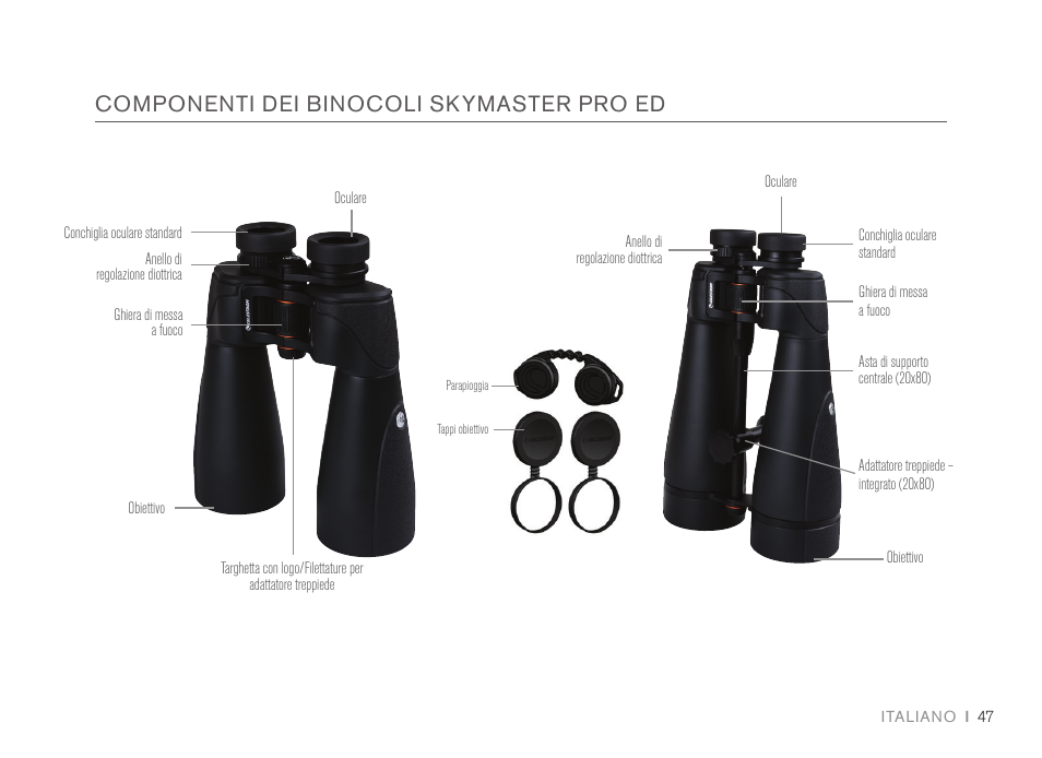 Componenti dei binocoli skymaster pro ed | Celestron 7x50 SkyMaster Pro ED Binoculars User Manual | Page 47 / 72