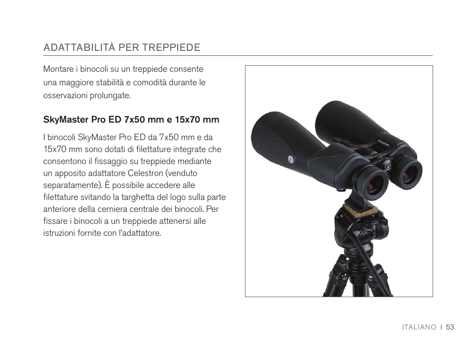 Adattabilità per treppiede | Celestron 7x50 SkyMaster Pro ED Binoculars User Manual | Page 53 / 72