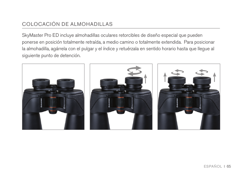 Colocación de almohadillas | Celestron 7x50 SkyMaster Pro ED Binoculars User Manual | Page 65 / 72