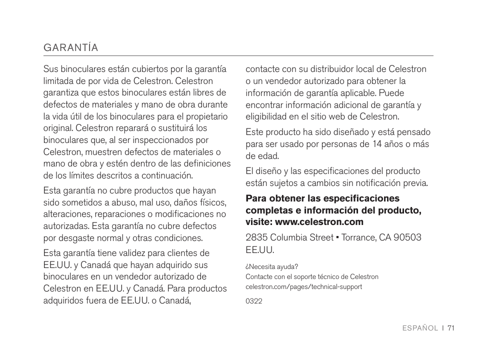 Celestron 7x50 SkyMaster Pro ED Binoculars User Manual | Page 71 / 72