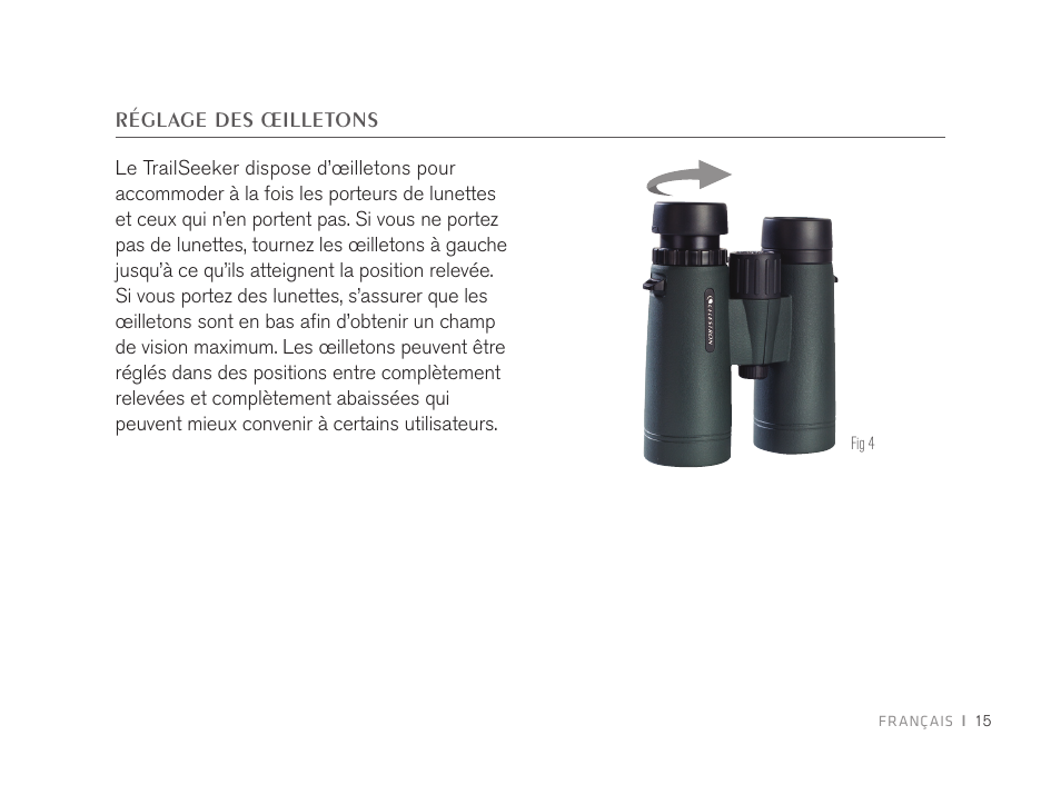Réglage des œilletons | Celestron 8x32 TrailSeeker Binoculars (Black) User Manual | Page 17 / 52