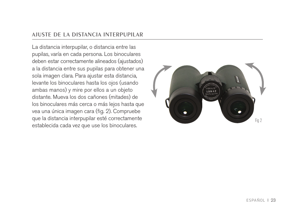 Ajuste de la distancia interpupilar | Celestron 8x32 TrailSeeker Binoculars (Black) User Manual | Page 25 / 52