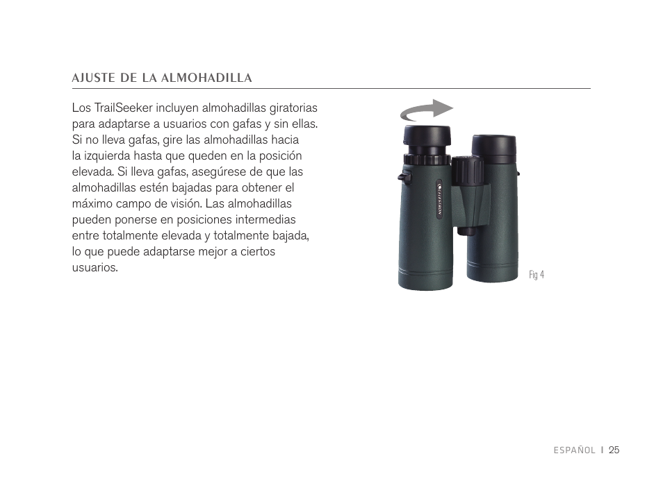 Ajuste de la almohadilla | Celestron 8x32 TrailSeeker Binoculars (Black) User Manual | Page 27 / 52