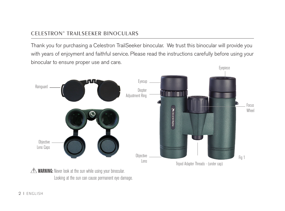 Celestron 8x32 TrailSeeker Binoculars (Black) User Manual | Page 4 / 52