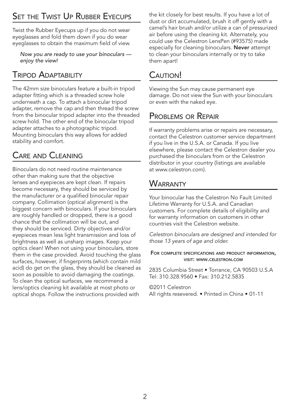 Celestron Outland X 8x25 Binoculars User Manual | Page 3 / 12