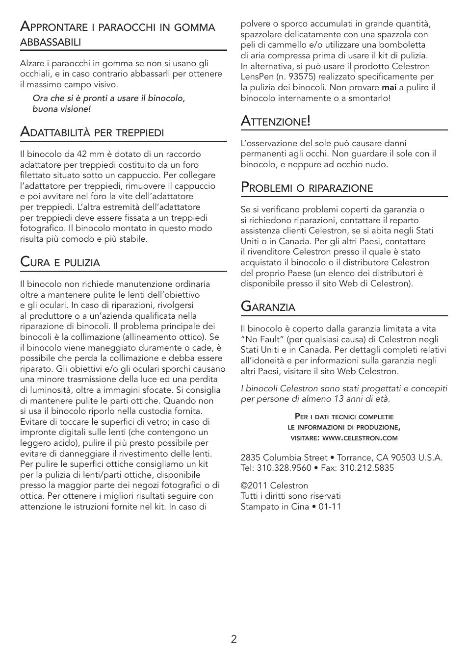 Celestron Outland X 10x25 Binoculars User Manual | Page 11 / 12