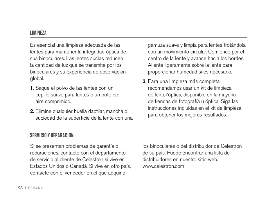 Celestron 8x32 Nature DX Binoculars User Manual | Page 30 / 52