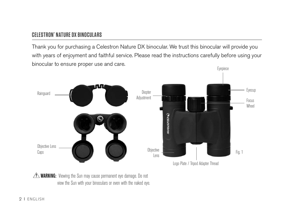 Celestron, Nature dx binoculars | Celestron 8x32 Nature DX Binoculars User Manual | Page 4 / 52