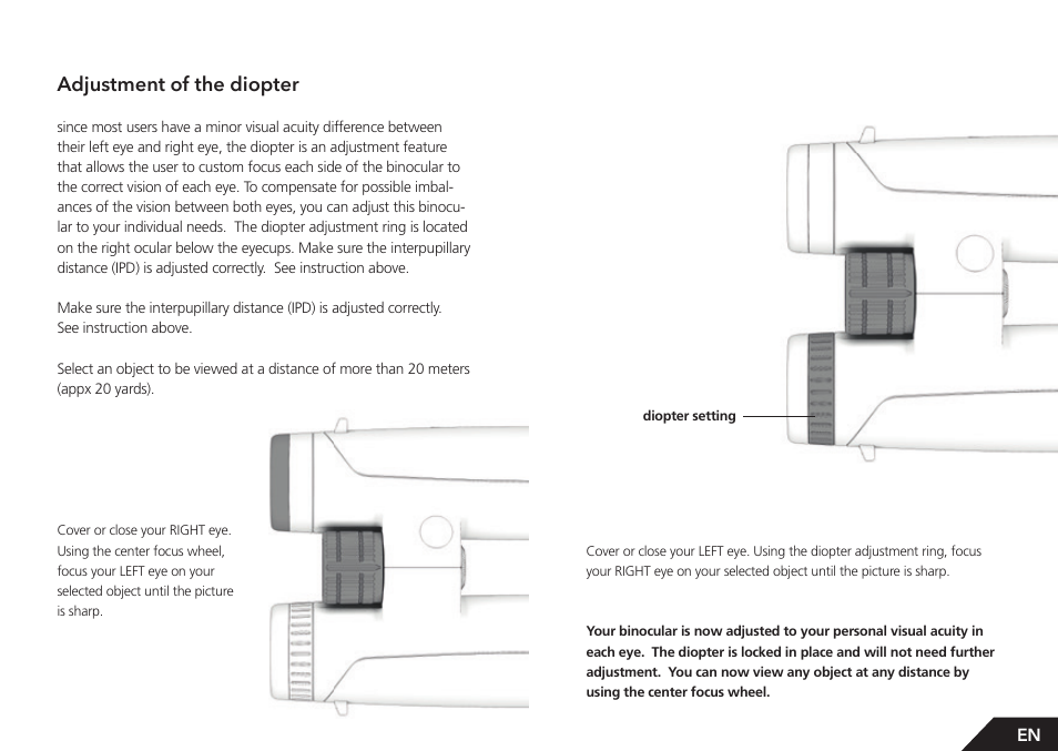 Adjustment of the diopter | GPO USA 8x42 Passion ED Binocular (Black) User Manual | Page 12 / 61