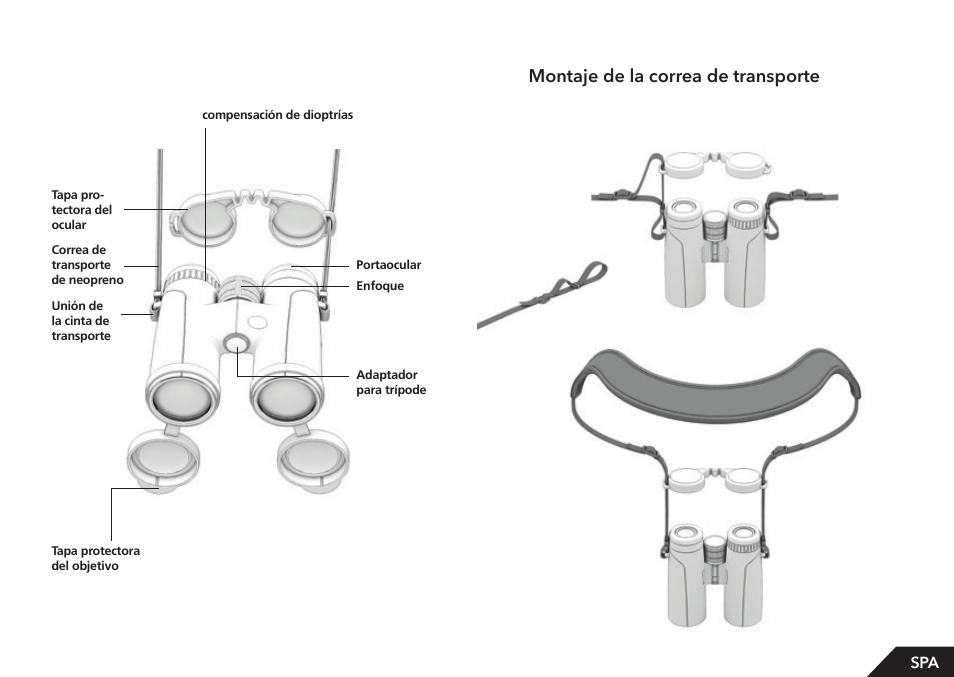 Montaje de la correa de transporte | GPO USA 8x42 Passion ED Binocular (Black) User Manual | Page 28 / 61