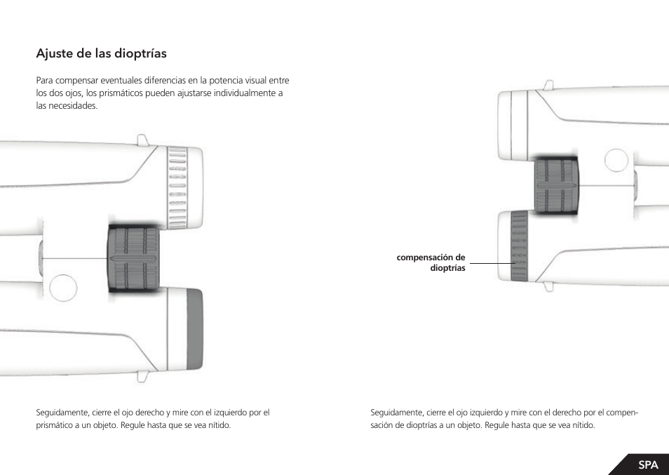 Ajuste de las dioptrías | GPO USA 8x42 Passion ED Binocular (Black) User Manual | Page 30 / 61