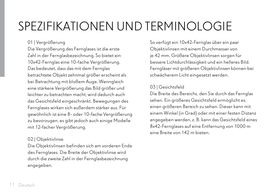 Spezifikationen und terminologie | Hawke Optics 8x32 Frontier HD X Binoculars (Gray) User Manual | Page 12 / 44