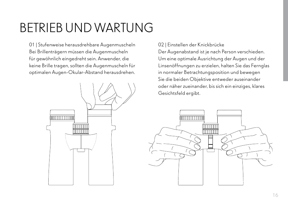 Betrieb und wartung | Hawke Optics 8x32 Frontier HD X Binoculars (Gray) User Manual | Page 17 / 44