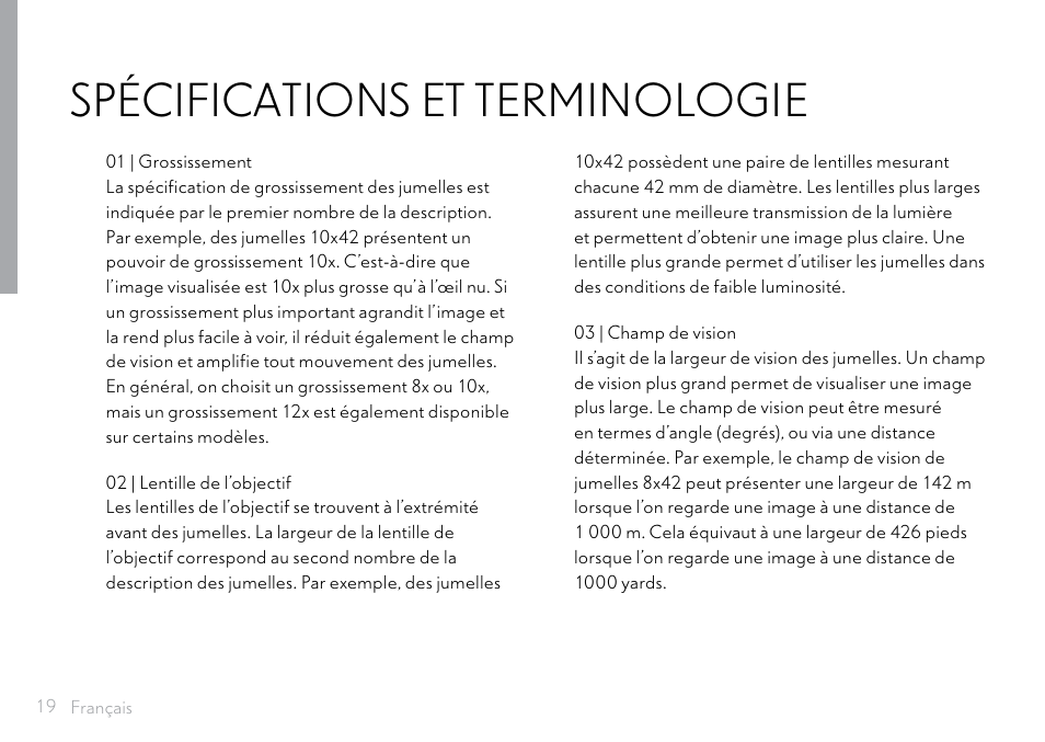 Spécifications et terminologie | Hawke Optics 8x32 Frontier HD X Binoculars (Gray) User Manual | Page 20 / 44