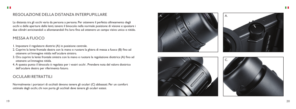 Regolazione della distanza interpupillare, Messa a fuoco, Oculari retrattili | Hawke Optics 10x32 Nature-Trek Binoculars (Green) User Manual | Page 11 / 12