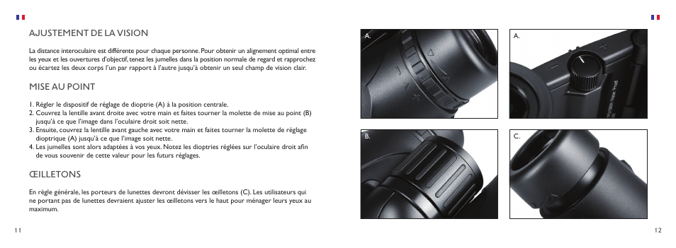 Ajustement de la vision, Mise au point, Œilletons | Hawke Optics 10x32 Nature-Trek Binoculars (Green) User Manual | Page 7 / 12