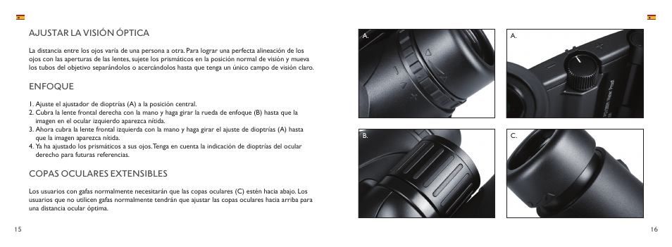 Ajustar la visión óptica, Enfoque, Copas oculares extensibles | Hawke Optics 10x50 Endurance ED Binoculars (Green) User Manual | Page 9 / 12