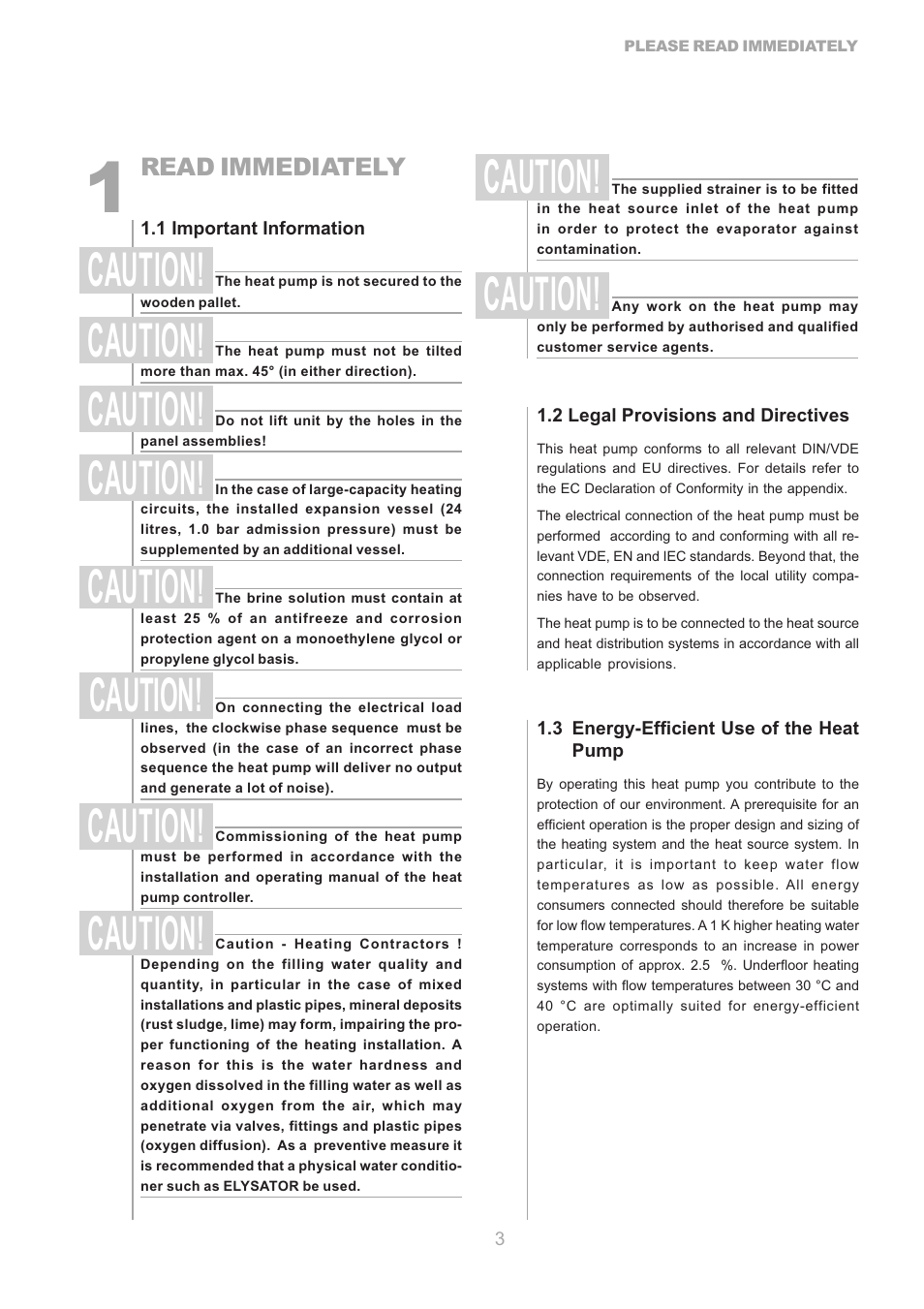 Caution, Read immediately | Dimplex S1 7KS User Manual | Page 3 / 24