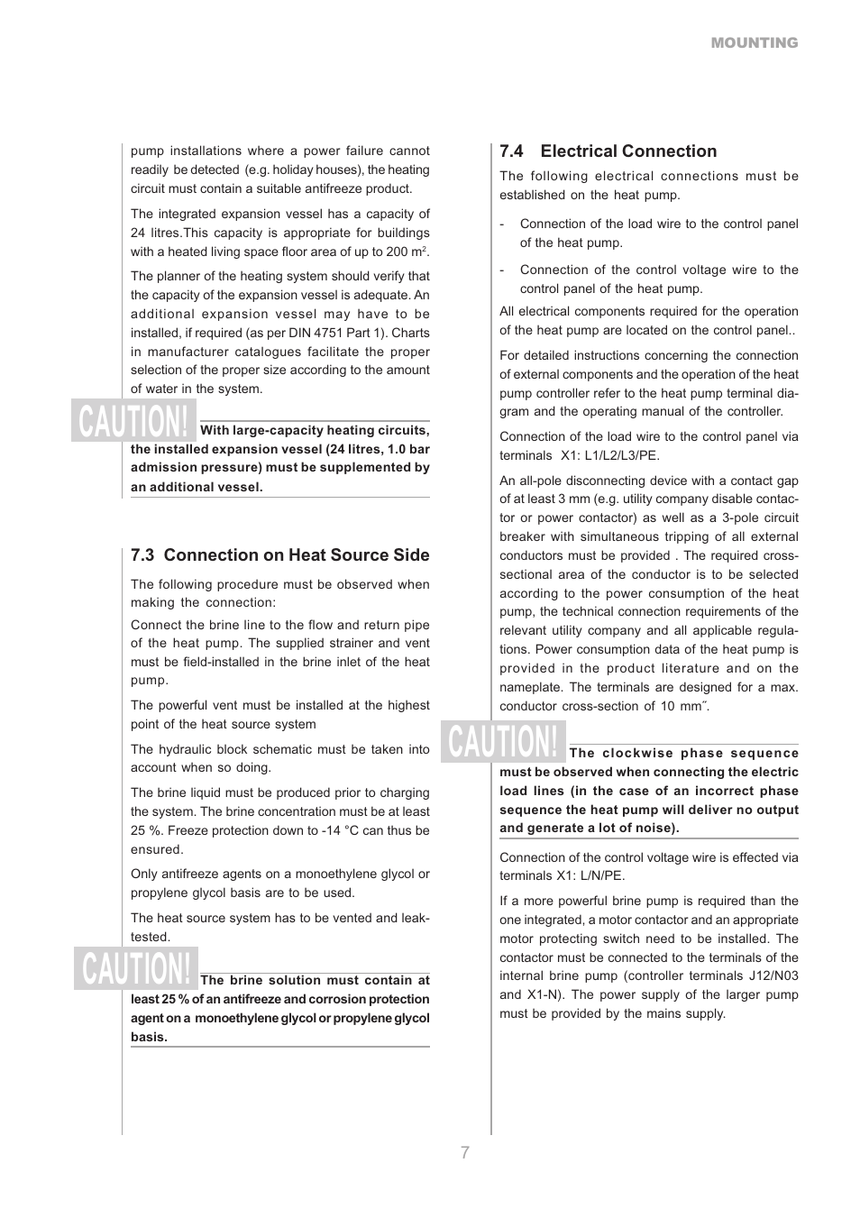 Caution, 3 connection on heat source side, 4 electrical connection | Dimplex S1 7KS User Manual | Page 7 / 24