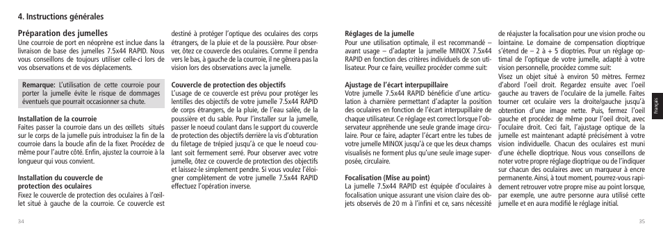 Instructions générales préparation des jumelles | Minox 7.5x44 RAPID Binoculars User Manual | Page 18 / 37
