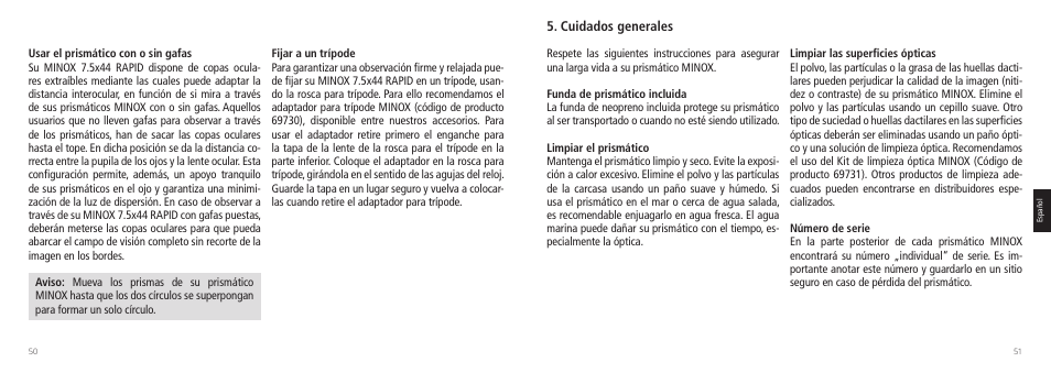 Cuidados generales | Minox 7.5x44 RAPID Binoculars User Manual | Page 26 / 37