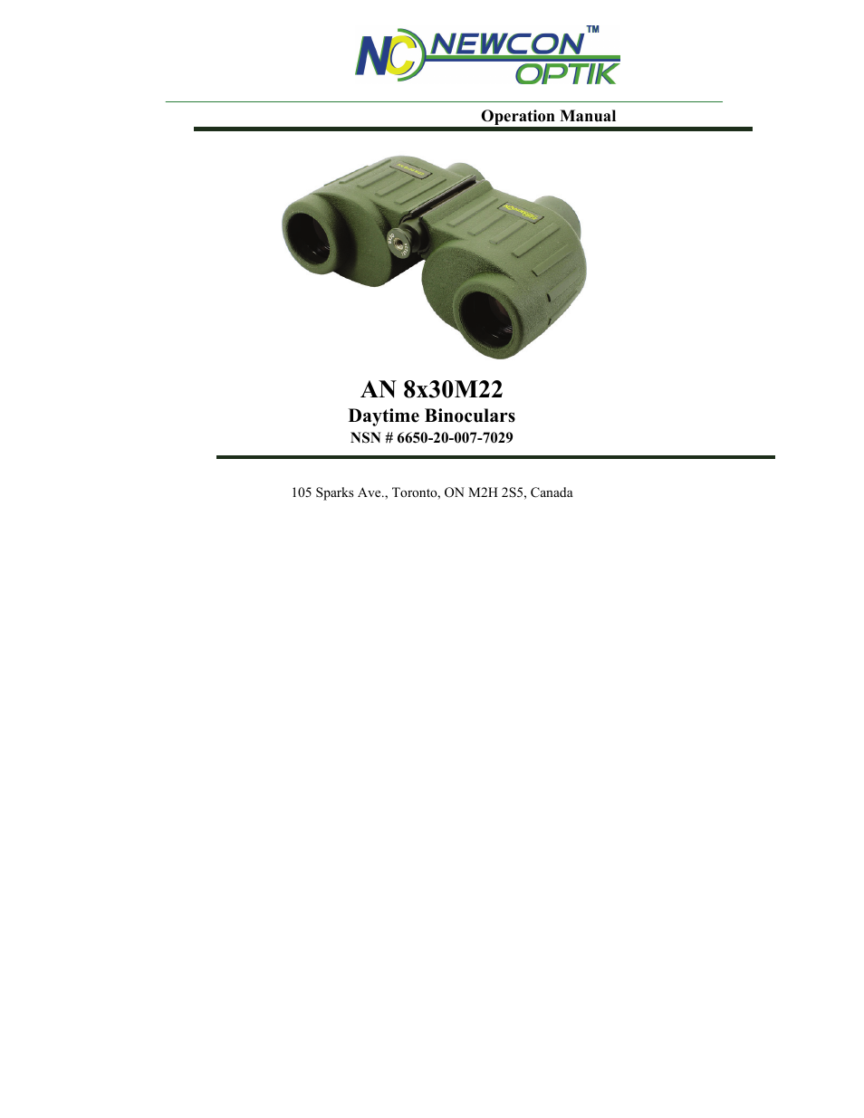 Newcon Optik 8x30 AN Military Binoculars with M22 Reticle User Manual | 24 pages