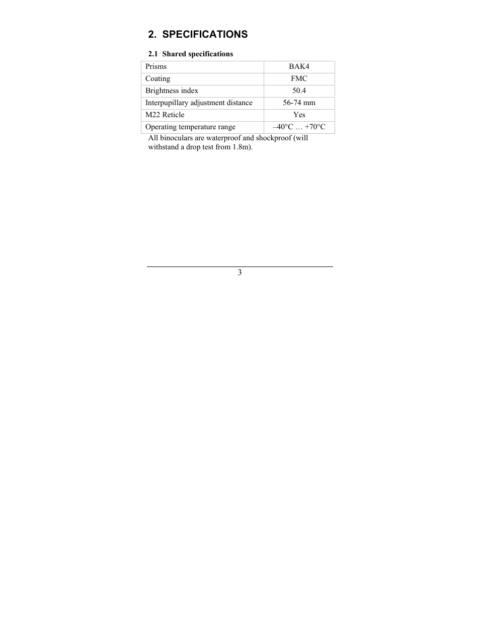 Specifications | Newcon Optik 7x50 AN Binoculars with Compass and Reticle User Manual | Page 6 / 28