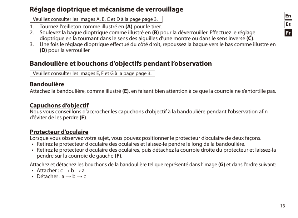 Réglage dioptrique et mécanisme de verrouillage | Nikon PROSTAFF P7 8x42 Binoculars User Manual | Page 13 / 16