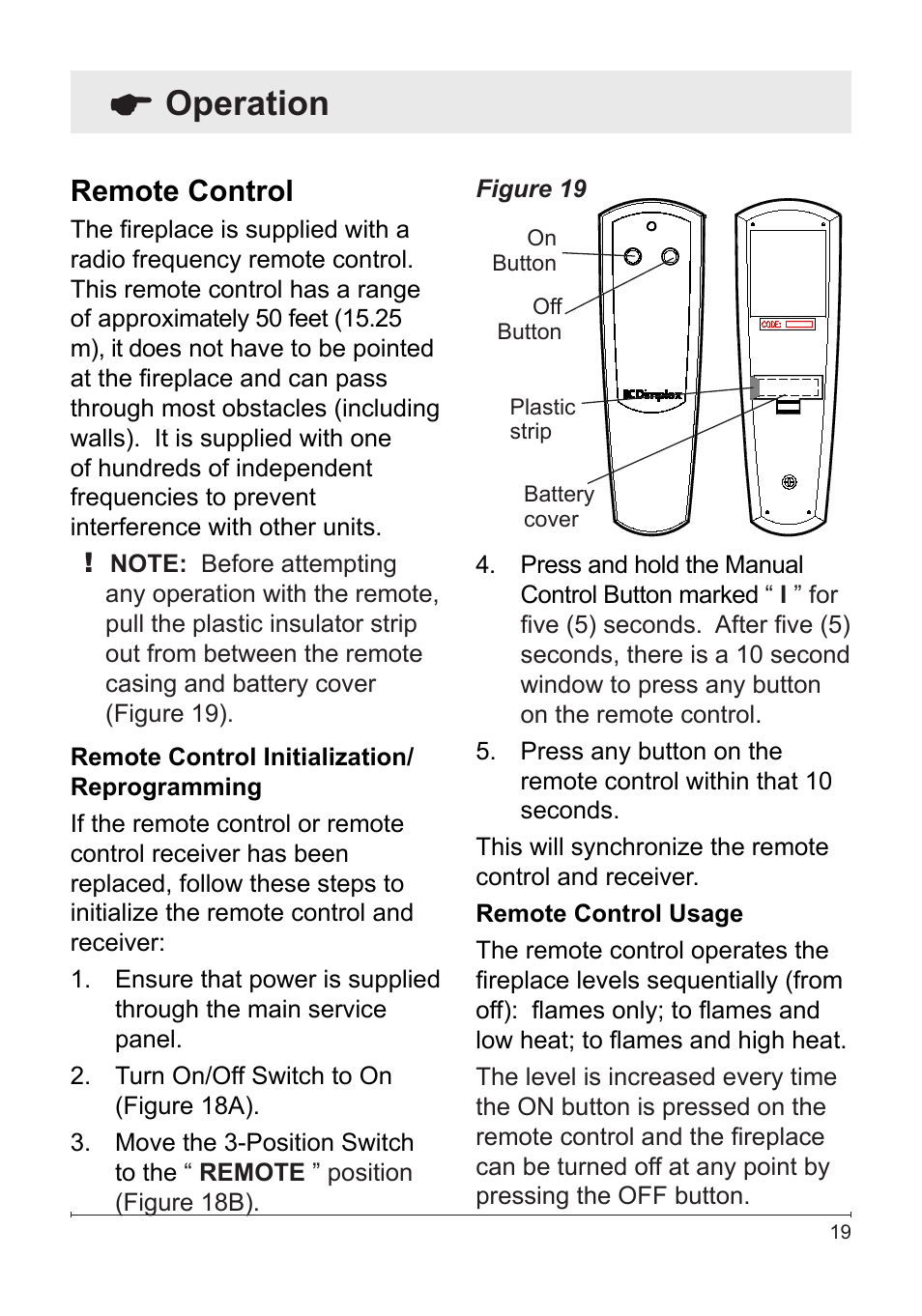 Operation, Remote control | Dimplex BLF50 User Manual | Page 19 / 24