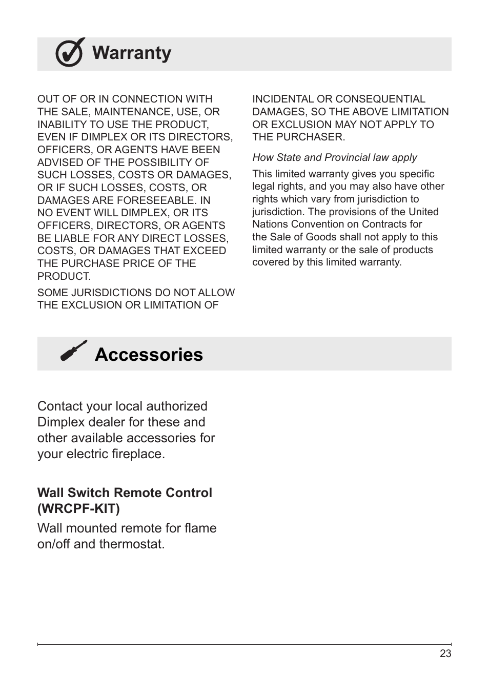 Accessories, Warranty | Dimplex BLF50 User Manual | Page 23 / 24