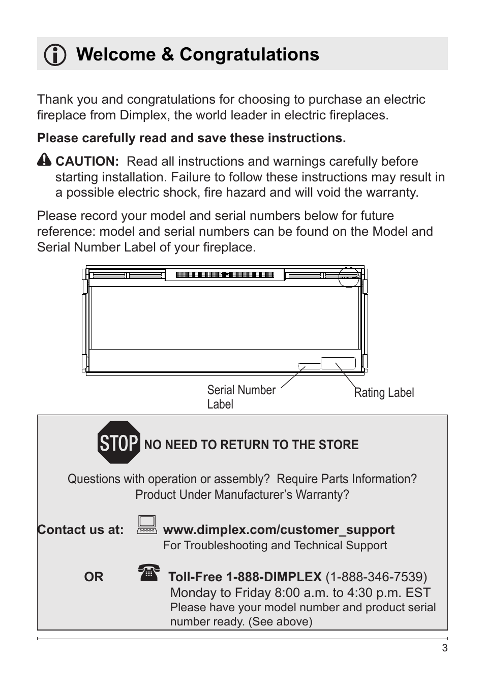 Welcome & congratulations | Dimplex BLF50 User Manual | Page 3 / 24