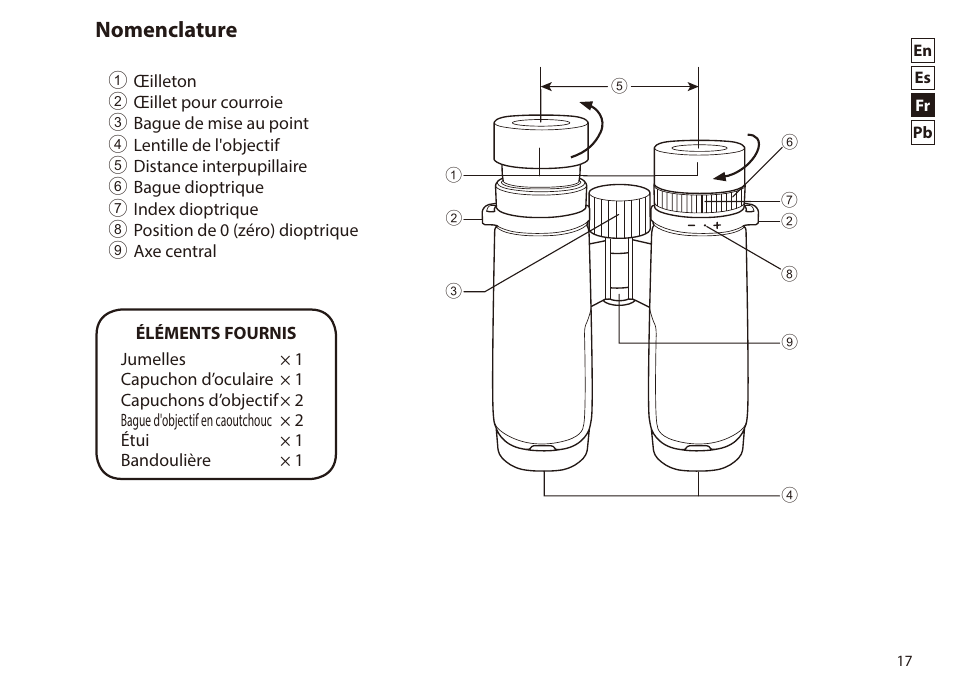 Français, Nomenclature | Nikon 8x42 Monarch HG Binoculars User Manual | Page 17 / 32