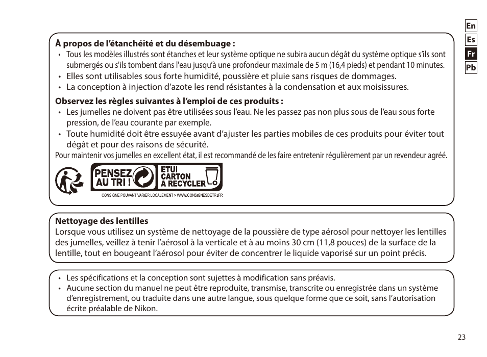 Nikon 8x42 Monarch HG Binoculars User Manual | Page 23 / 32