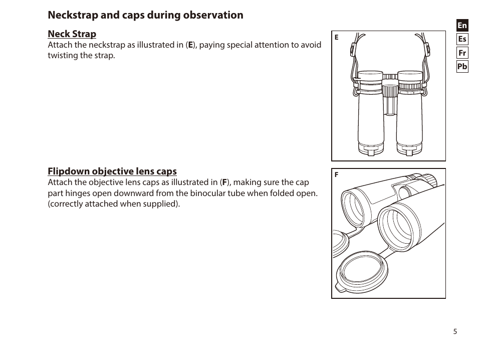 Neckstrap and caps during observation | Nikon 8x42 Monarch HG Binoculars User Manual | Page 5 / 32