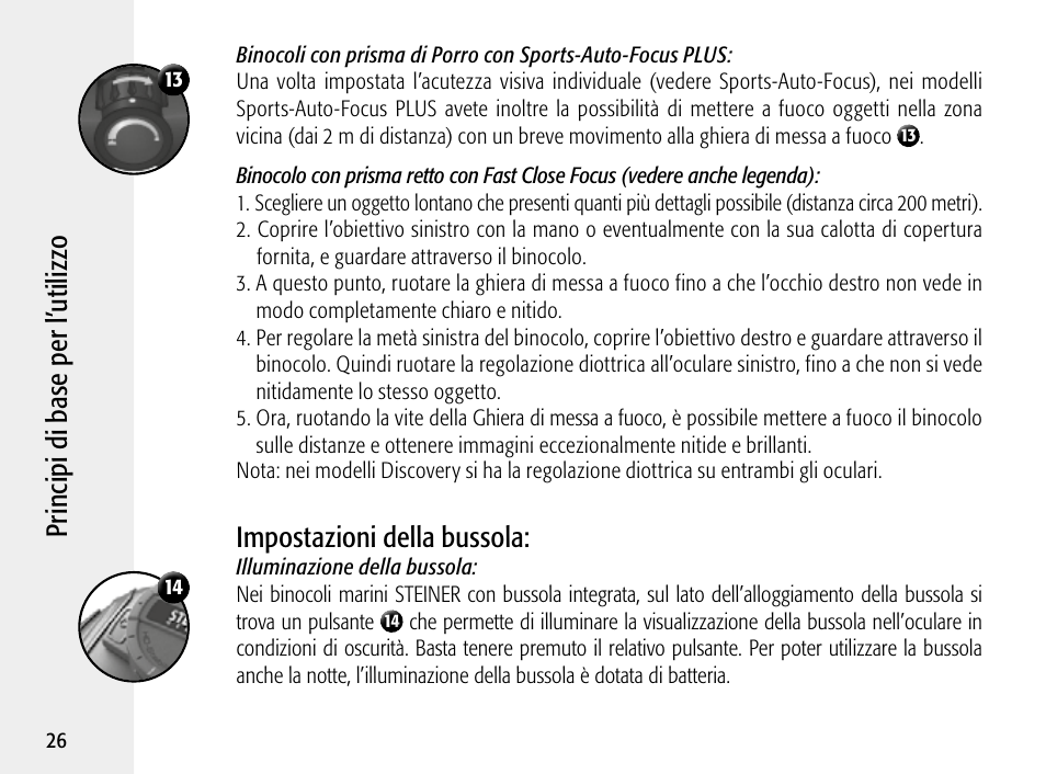 Pr in cip i di ba se p er l’ ut ili zz o, Impostazioni della bussola | Steiner Optik 8x30 Military/Marine Binoculars User Manual | Page 28 / 46