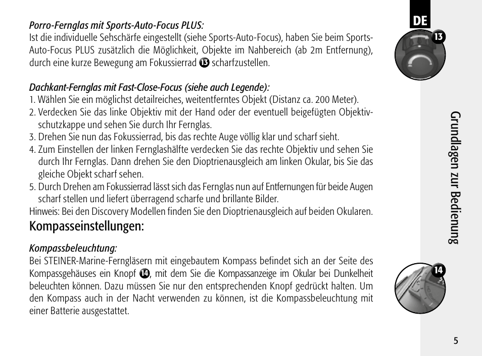 Gr un dla ge n zur b edi en un g, Kompasseinstellungen | Steiner Optik 8x30 Military/Marine Binoculars User Manual | Page 7 / 46