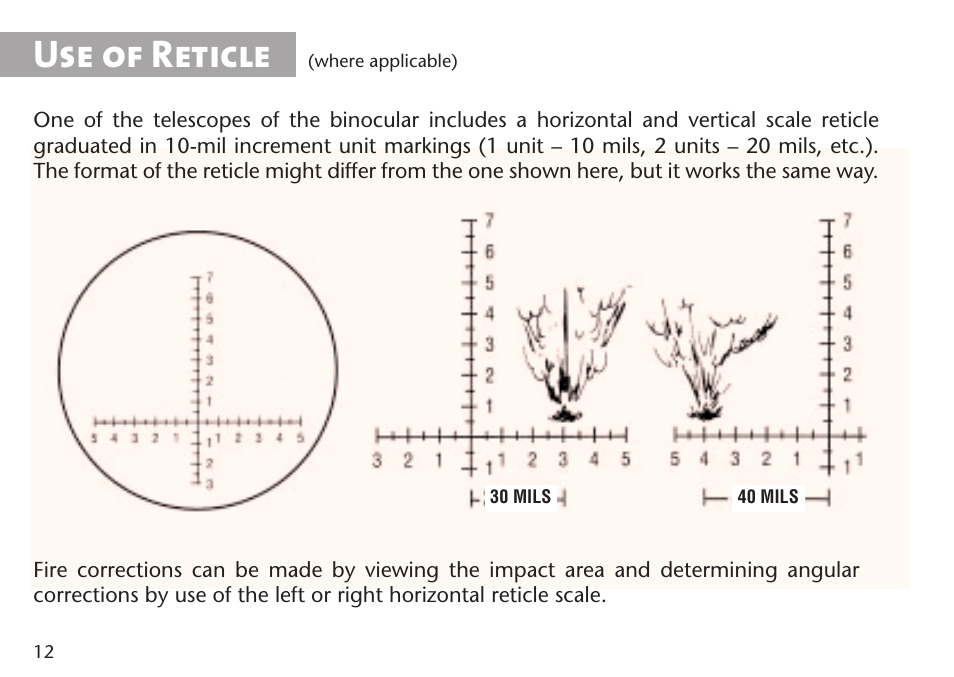 Use of reticle | Steiner Optik 15x80 M1580c Military Binoculars (Compass) User Manual | Page 12 / 16