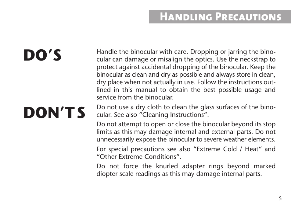 Do’s don’t s | Steiner Optik 15x80 M1580c Military Binoculars (Compass) User Manual | Page 5 / 16