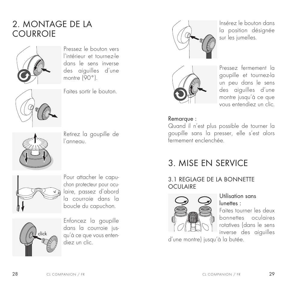 Mise en service, Montage de la courroie | Swarovski Optik 8x30 CL Companion Binocular (Anthracite, Wild Nature Accessories Package) User Manual | Page 15 / 63