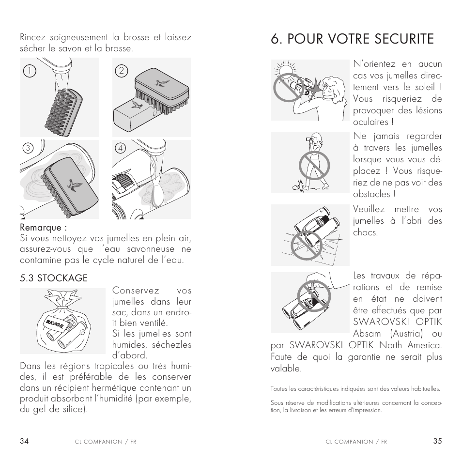 Pour votre securite | Swarovski Optik 8x30 CL Companion Binocular (Anthracite, Wild Nature Accessories Package) User Manual | Page 18 / 63