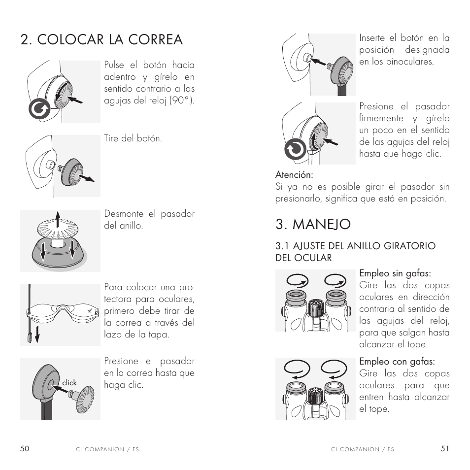 Manejo, Colocar la correa | Swarovski Optik 8x30 CL Companion Binocular (Anthracite, Wild Nature Accessories Package) User Manual | Page 26 / 63