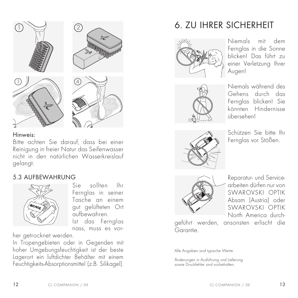 Zu ihrer sicherheit | Swarovski Optik 8x30 CL Companion Binocular (Anthracite, Wild Nature Accessories Package) User Manual | Page 7 / 63