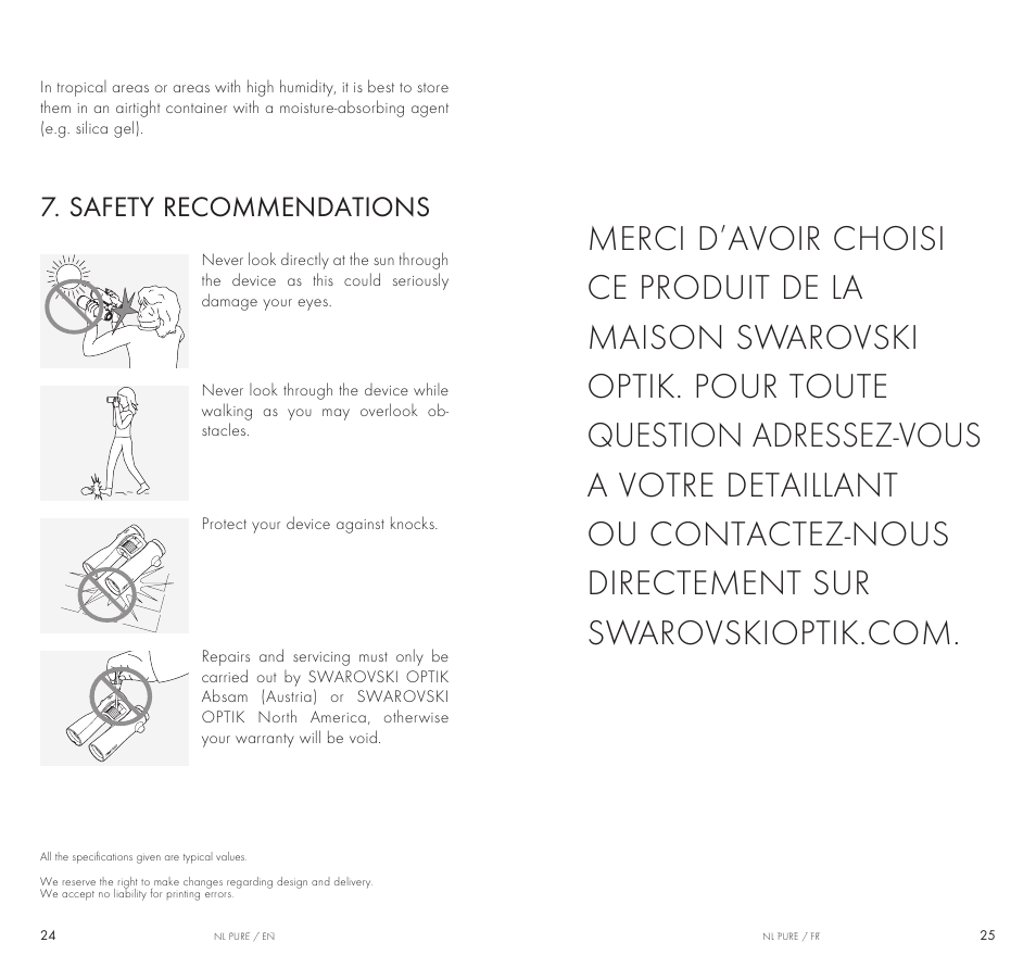 Safety recommendations | Swarovski Optik 10x32 NL Pure Binoculars (Burnt Orange) User Manual | Page 6 / 6