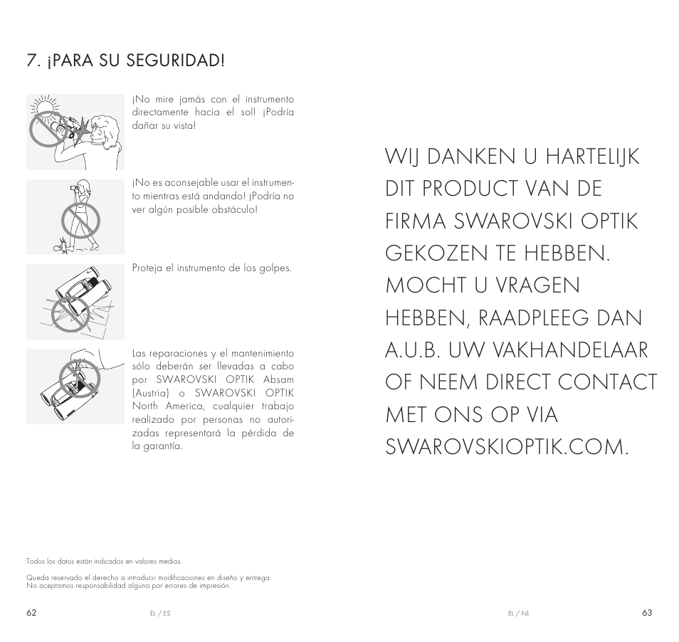 ¡para su seguridad | Swarovski Optik 10x42 EL Binoculars User Manual | Page 32 / 67