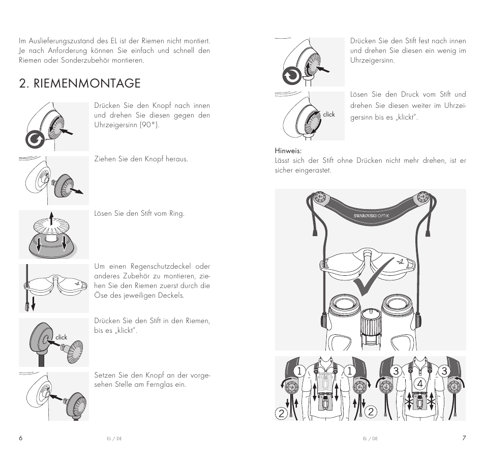 Riemenmontage | Swarovski Optik 10x42 EL Binoculars User Manual | Page 4 / 67