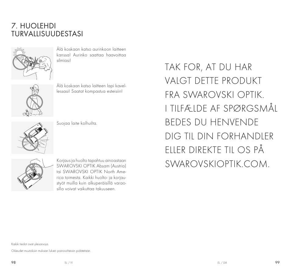 Huolehdi turvallisuudestasi | Swarovski Optik 10x42 EL Binoculars User Manual | Page 50 / 67