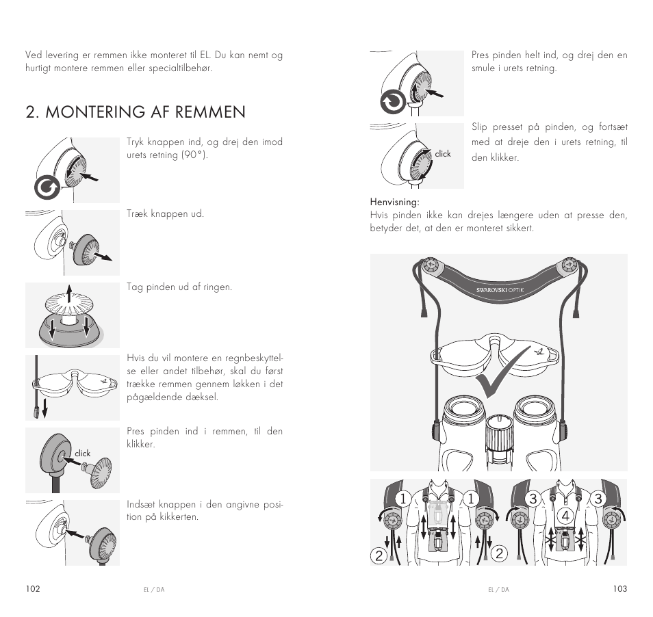 Montering af remmen | Swarovski Optik 10x42 EL Binoculars User Manual | Page 52 / 67